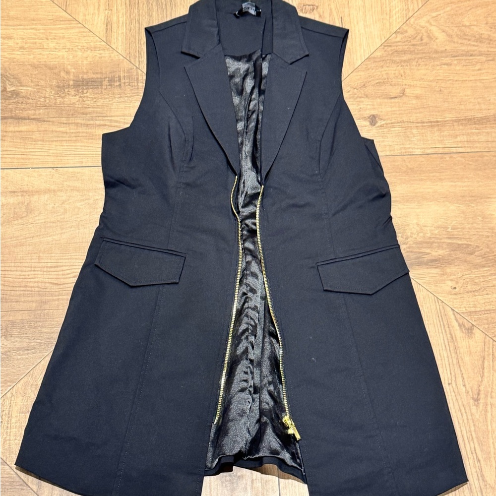 bebe Black Sleeveless Vest with Gold Zipper